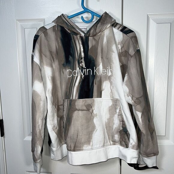 Calvin Klein Relaxed Fit Unisex Marble Pullover Hoodie Multicolor Size M - Picture 1 of 6